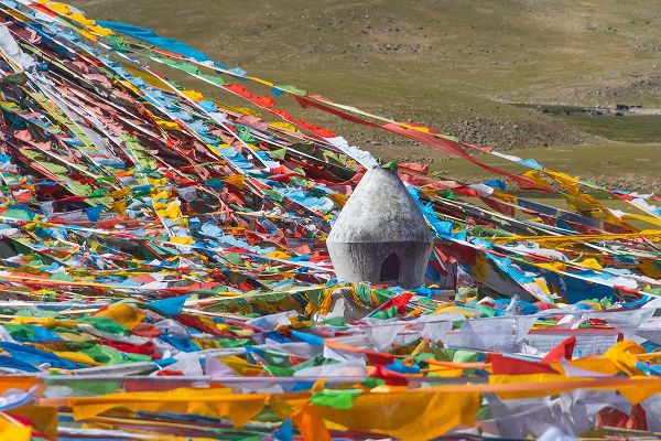 Su, Keren 아티스트의 Prayer flags with juniper incense burner on Tibetan Plateau-Namtso-Lake Nam-Tibet-China작품입니다.